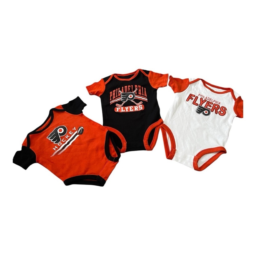 (Pack of 3) NWT Philadelphia Flyers 0-3 M NHL Onesies - Picture 2 of 4